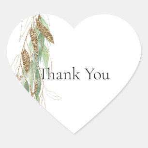 Green Gold Eucalyptus Glitzy Wedding Herz-Aufkleber