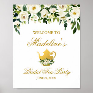 Green Gold Floral Brautparty Tee Party Willkommen Poster
