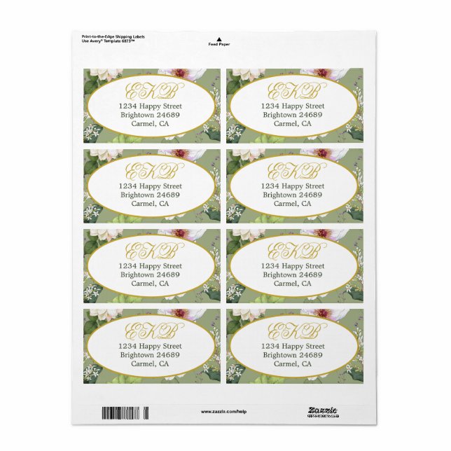 Green Gold Floral Elegant Modernes Monogramm (Vorne)