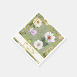 Green Gold Floral Elegant Modernes Monogramm Serviette
