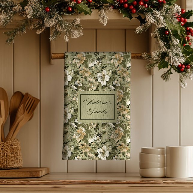 Green Gold Floral Personalized Elegant Towel  Geschirrtuch (Green Gold Floral Personalized Elegant Towel )