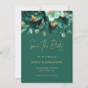 Green Gold Florals QR Code Wedding Emerald Save The Date
