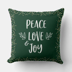 Green Gold Foil Dots Peace Liebe Jockey Script Mod Kissen