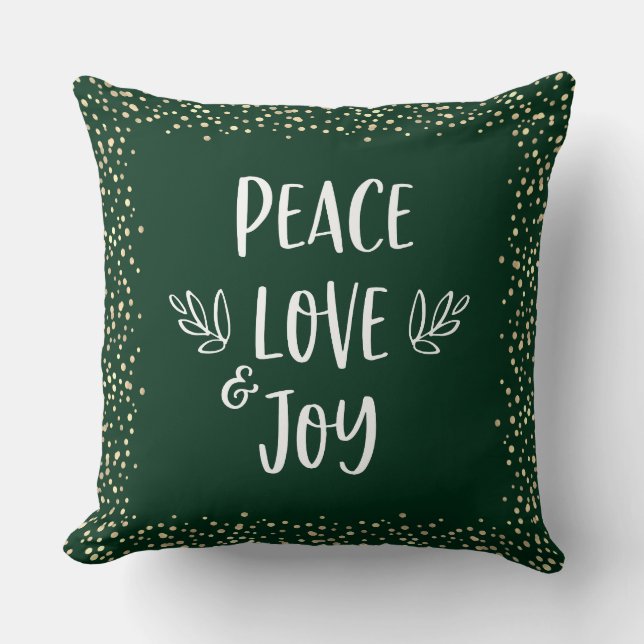 Green Gold Foil Dots Peace Liebe Jockey Script Mod Kissen (Vorderseite)