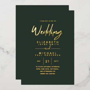 Green Gold Foil Script Elegante Moderne Hochzeit Folieneinladung