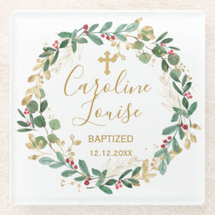 Green Gold Foliage Baby Baptisse Glasuntersetzer