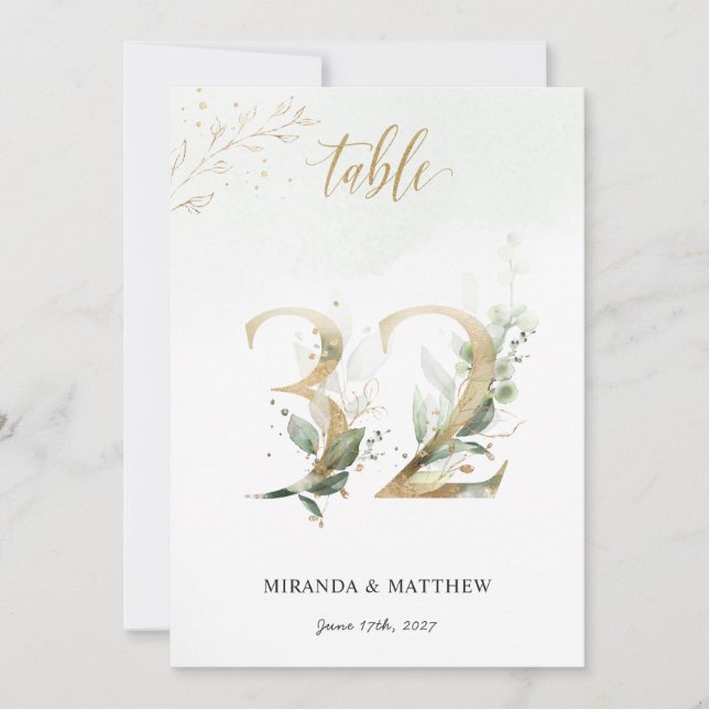 Green & Gold Foliage, Größe 5" x 7 Tischnummer 32 (Vorderseite)