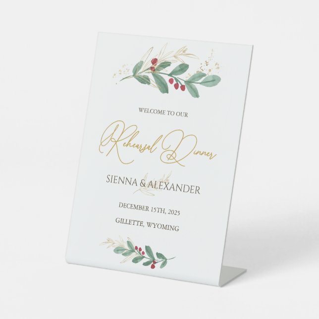 Green Gold Foliage Probe Dinner Willkommenszeichen Sockelschild (Vorderseite)