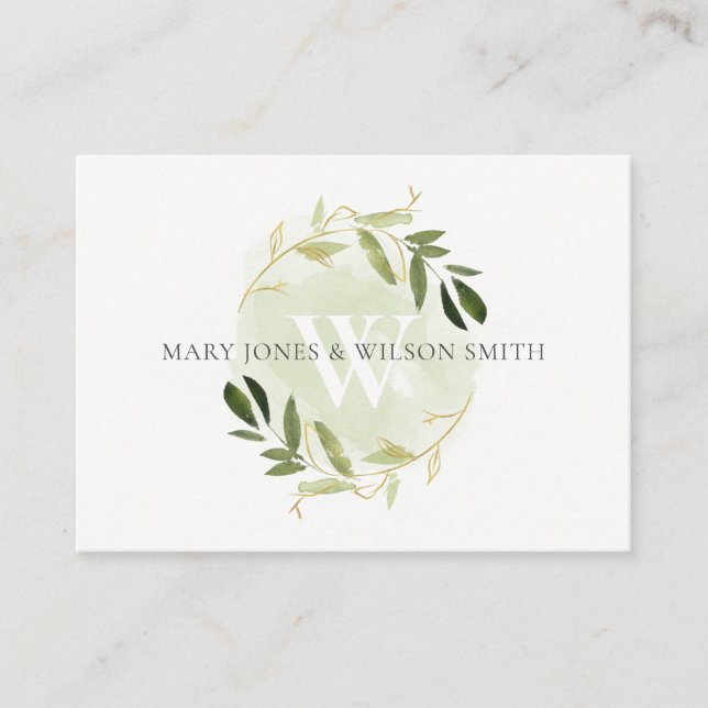 GREEN GOLD FOLIAGE WREATH WEDDING WISHING WELL BEGLEITKARTE (Vorderseite)