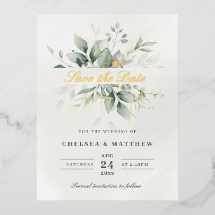 Green & Gold Folien Save the Date real Folie Einladungspostkarte