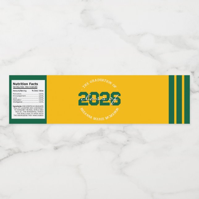Green & Gold Gelb Abschluss Wasserflaschen Etikett (Einzelnes Label)
