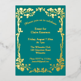Green & Gold Gilded Rose Jugendstil Folieneinladung
