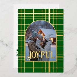 Green & Gold Gingham Weihnachtsfeiertag Foto Folien Feiertagskarte