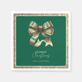 Green Gold Glitter Bow Weihnachtsbuch Napkin Serviette