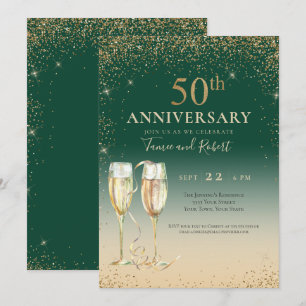 Green Gold Glitter Champagner 50. Jubiläum Einladung
