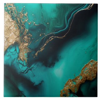 Green Gold Glitter Marbled Agate Ceramic Fliese