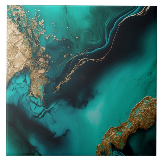 Green Gold Glitter Marbled Agate Ceramic  Fliese (Vorderseite)