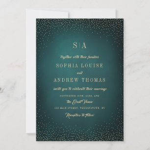 Green Gold Glitzer Ausgeklügelte Monogram Hochzeit Einladung