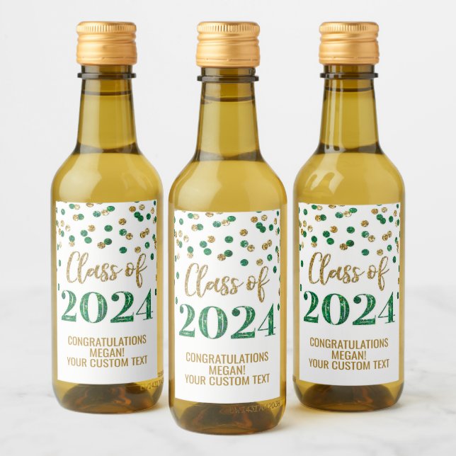 Green Gold Glitzer Confetti Abschluss Weinetikett (Flaschen)