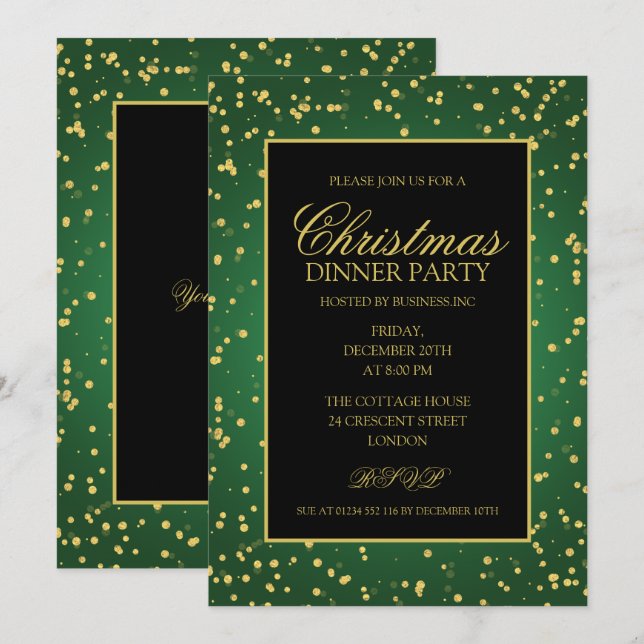 Green Gold Glitzer Dos Party Einladung (Vorne/Hinten)