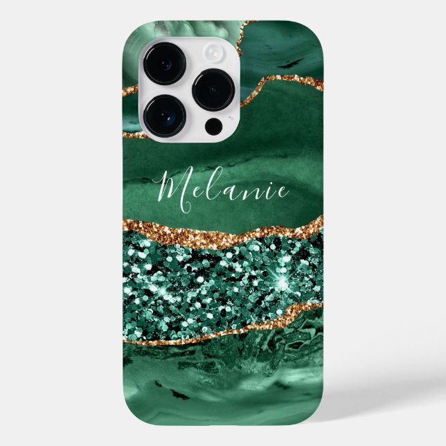 Green Gold Glitzer Emerald Individuelle Name iPhon Case-Mate iPhone Hülle (Rückseite)