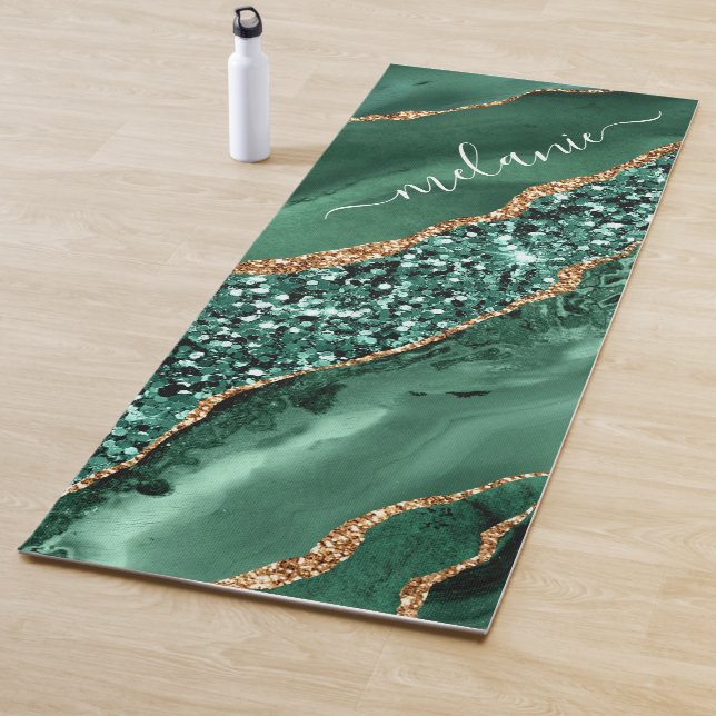 Green Gold Glitzer Emerald Individuelle Name Yoga  Yogamatte (Beispiel)