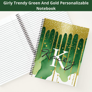 Green Gold Glitzer Girl Monogram Name Notizbuch