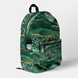 Green Gold Glitzer Marble Individuelle Name Backpa Bedruckter Rucksack