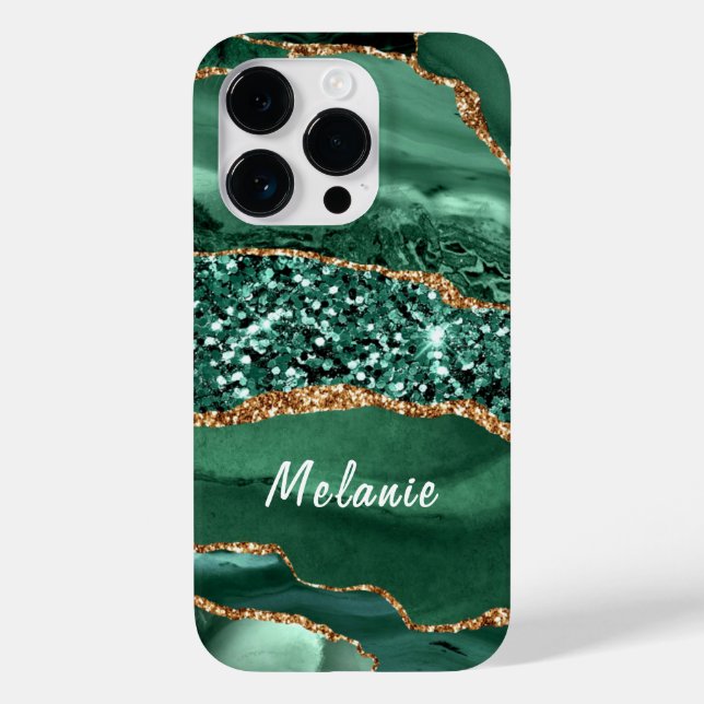 Green Gold Glitzer Marble Individuelle Name iPhone Case-Mate iPhone Hülle (Rückseite)