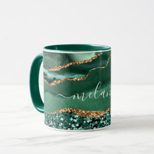 Green Gold Glitzer Marble Individuelle Name Tasse