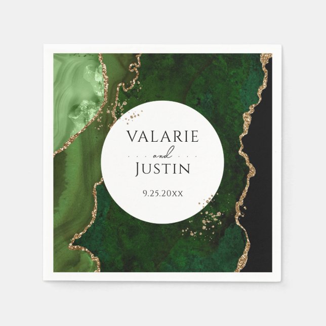 Green Gold Glitzer Marble Wedding Napkins Serviette (Vorderseite)
