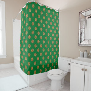 Green Gold Glitzer Polka Dot Pattern Trendy Duschvorhang