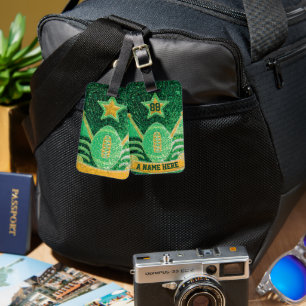 Green + Gold Glitzer School Football Team Colors Gepäckanhänger