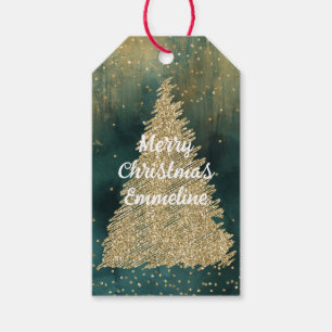 Green Gold Glitzer Sparkle Weihnachtsbaum Geschenkanhänger