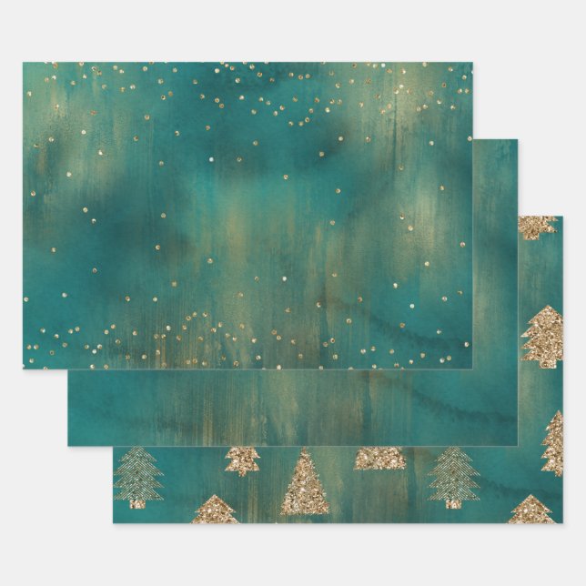 Green Gold Glitzer Sparkle Weihnachtsbaum Geschenkpapier Set (Set)