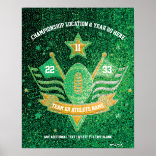 Green + Gold Glitzer Sports Football Championship Poster