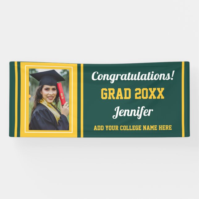 Green Gold Glückwunschs Grad Custom Foto Abschluss Banner (Horizontal)