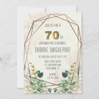 Green Gold Greenery Geometric 70. Geburtstagsparty Einladung