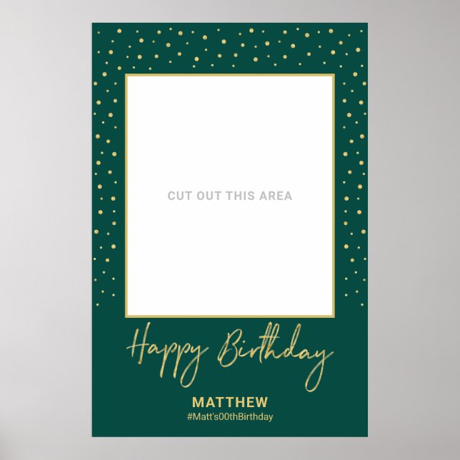 Green & Gold Happy Birthday Foto Frame Prop Poster (Vorne)