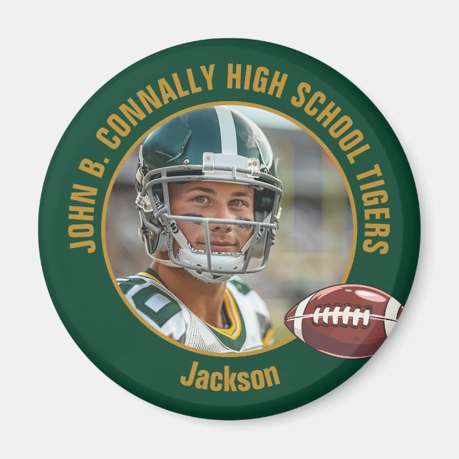 Green Gold High School Football Player Photo Magnet (Vorne)