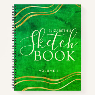 Green Gold Individuelle Name Modern Sketchbook Notizbuch
