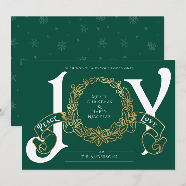 Green Gold Joy Peace Liebe Custom Christmas Card (Vorne/Hinten)