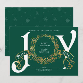 Green Gold Joy Peace Liebe Custom Christmas Card