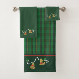 Green Gold Karierte Weihnachtsglocken Badhandtuch Set