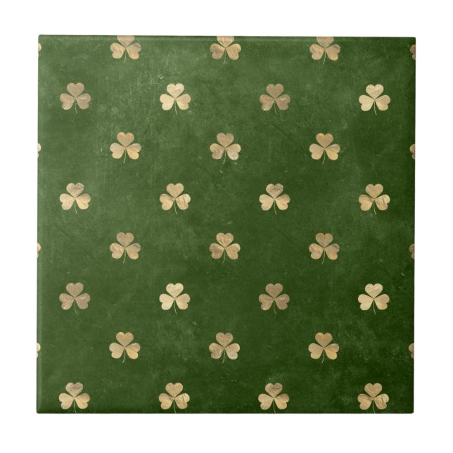 Green & Gold Kleeblatt Muster Irish Keramik Tiles Fliese (Vorderseite)