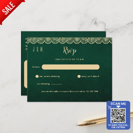 Green Gold Lace Hochzeit RSVP für Match Inv Postkarte