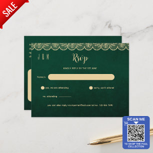 Green Gold Lace Hochzeit RSVP für Match Inv Postkarte