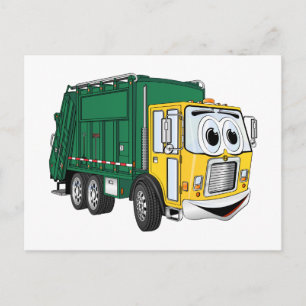 Green Gold Lächelnder Garbage Truck Cartoon Postkarte