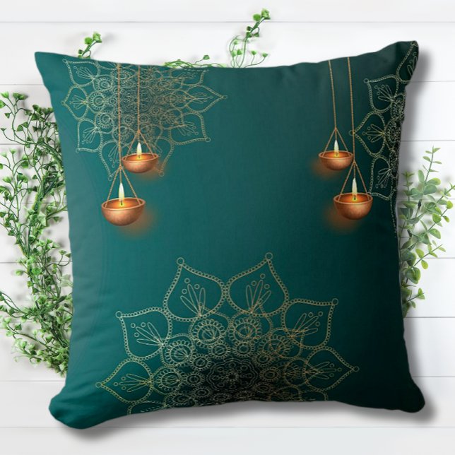 Green Gold Lamps Mandala Muster Elegant Bohemisch Kissen (Von Creator hochgeladen)