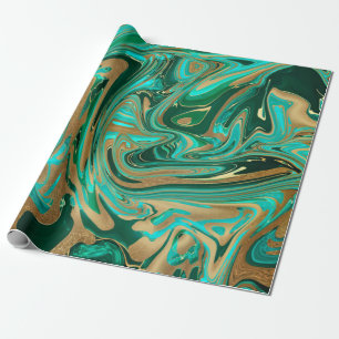 Green & Gold Liquid Marmor Geschenkpapier